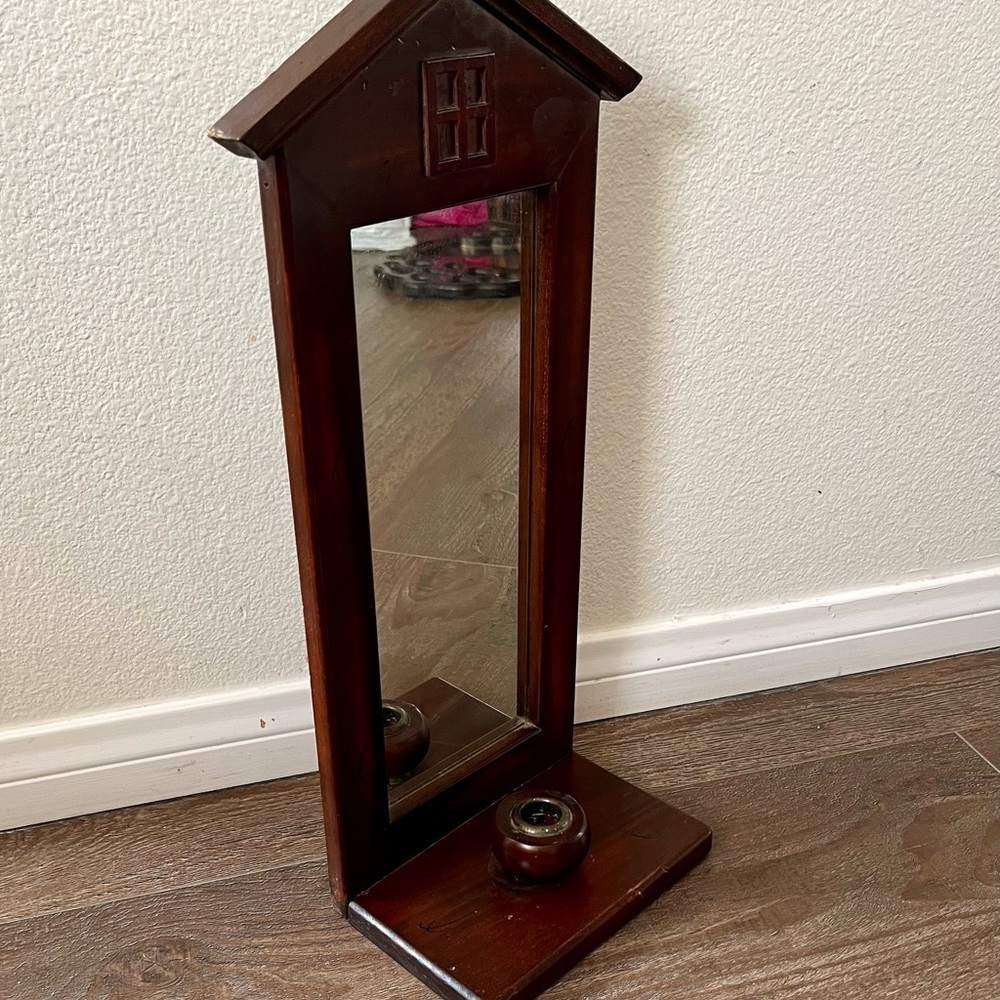 Vintage Wooden candle holder with a mirror 7/19 inches